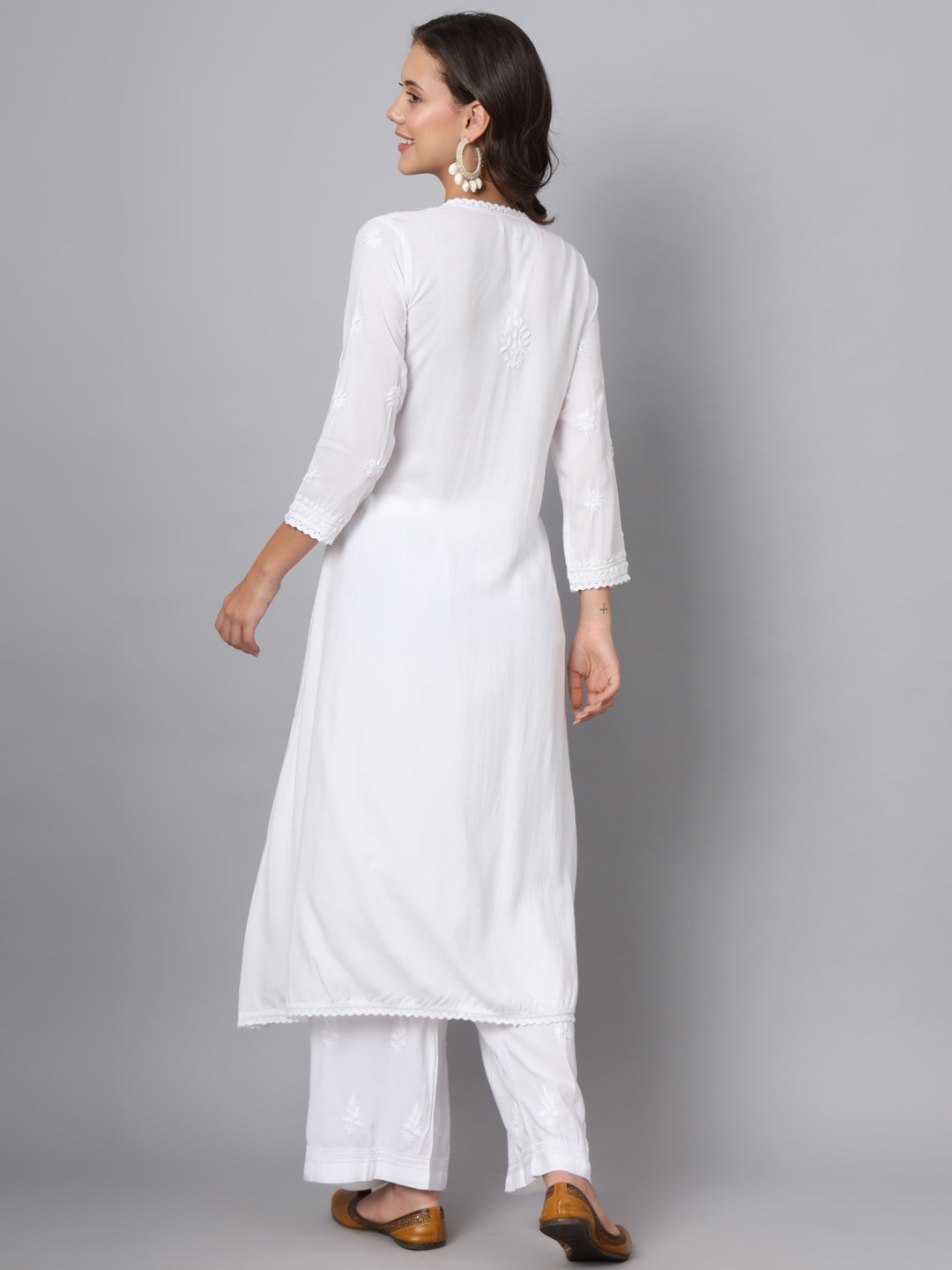 WOMEN HAND EMBROIDERED CHIKANKARI MODAL ANGRAKHA KURTA PC3890