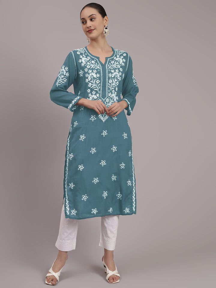 Hand Embroidered Chikankari Modal Straight Kurta- PC4059