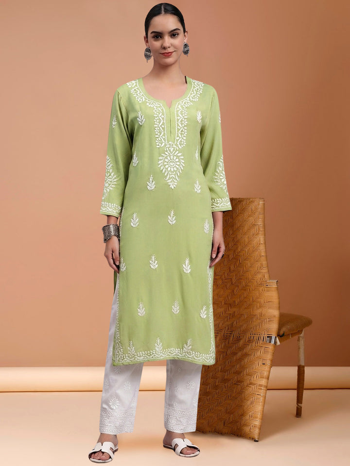 Women Hand Embroidered Chikankari Rayon Kurta PC4076 Green