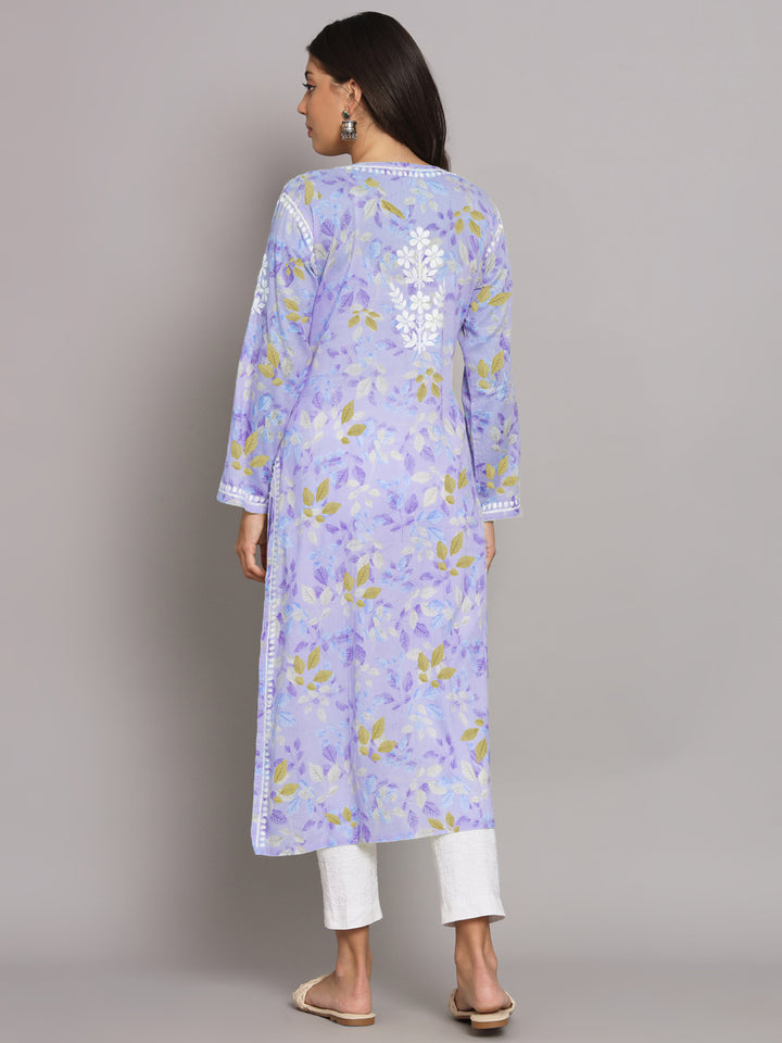 Hand Embroidered Chikankari Mulmul Printed Straight Kurta- PC3680