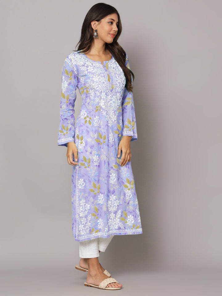 Hand Embroidered Chikankari Mulmul Printed Straight Kurta- PC3680