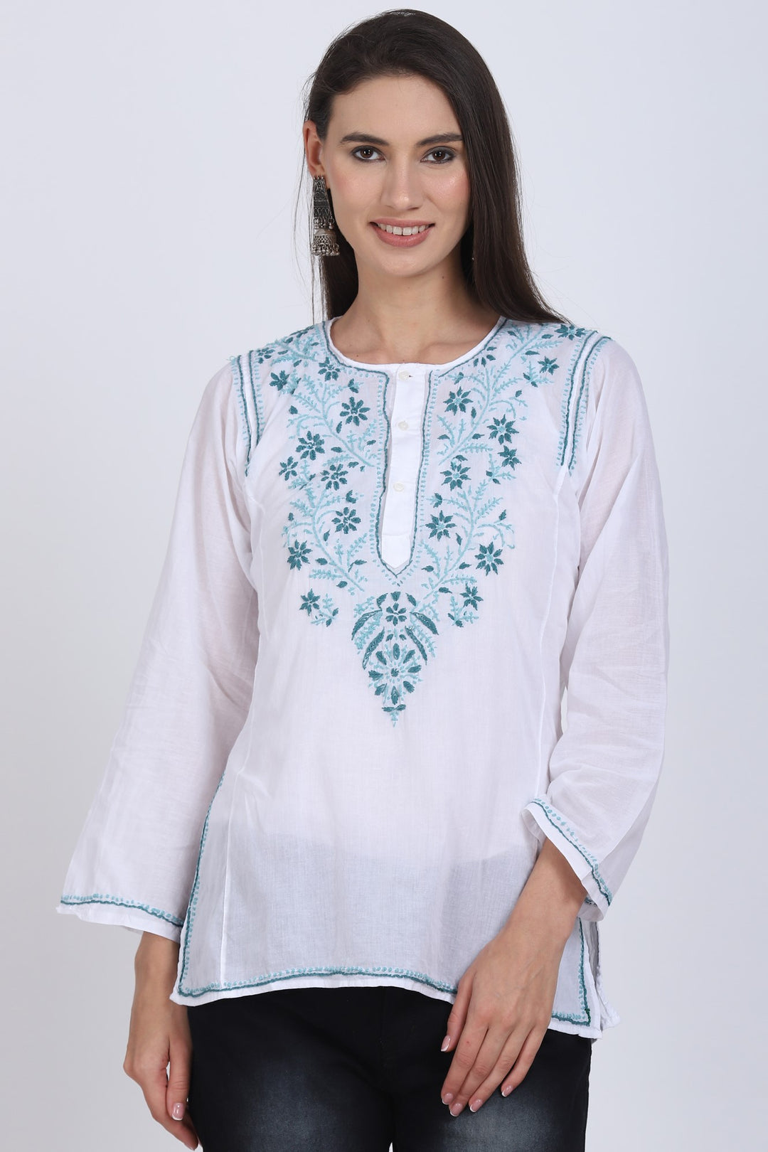 Women Hand Embroidered Chikankari Cotton Kurti SM125