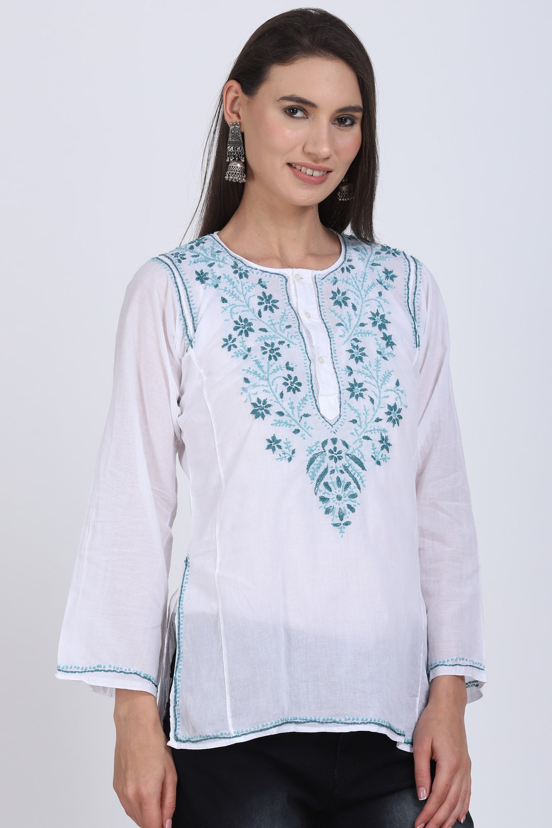 Women Hand Embroidered Chikankari Cotton Kurti SM125