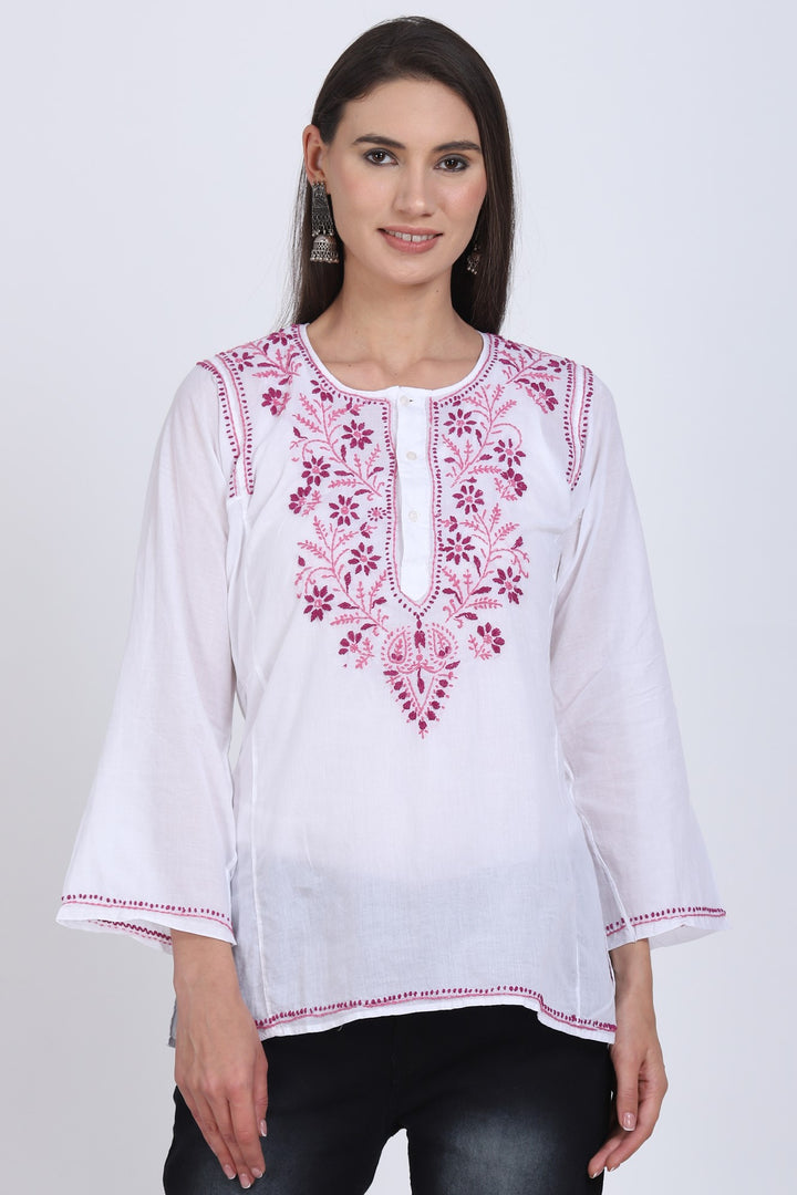 Women Hand Embroidered Chikankari Cotton Kurti SM125