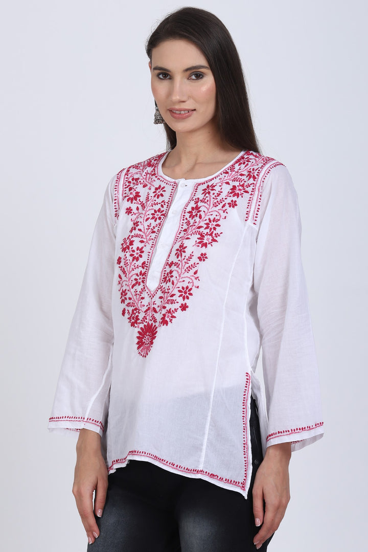 Women Hand Embroidered Chikankari Cotton Kurti SM125