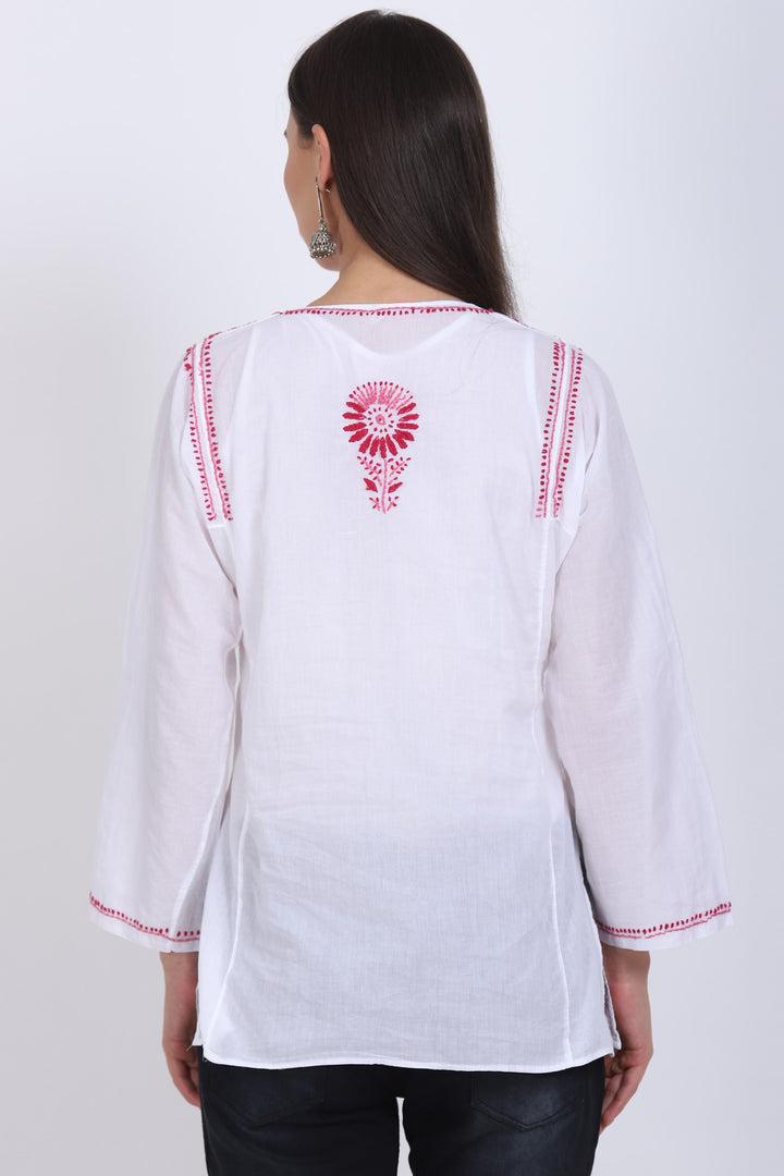 Women Hand Embroidered Chikankari Cotton Kurti SM125