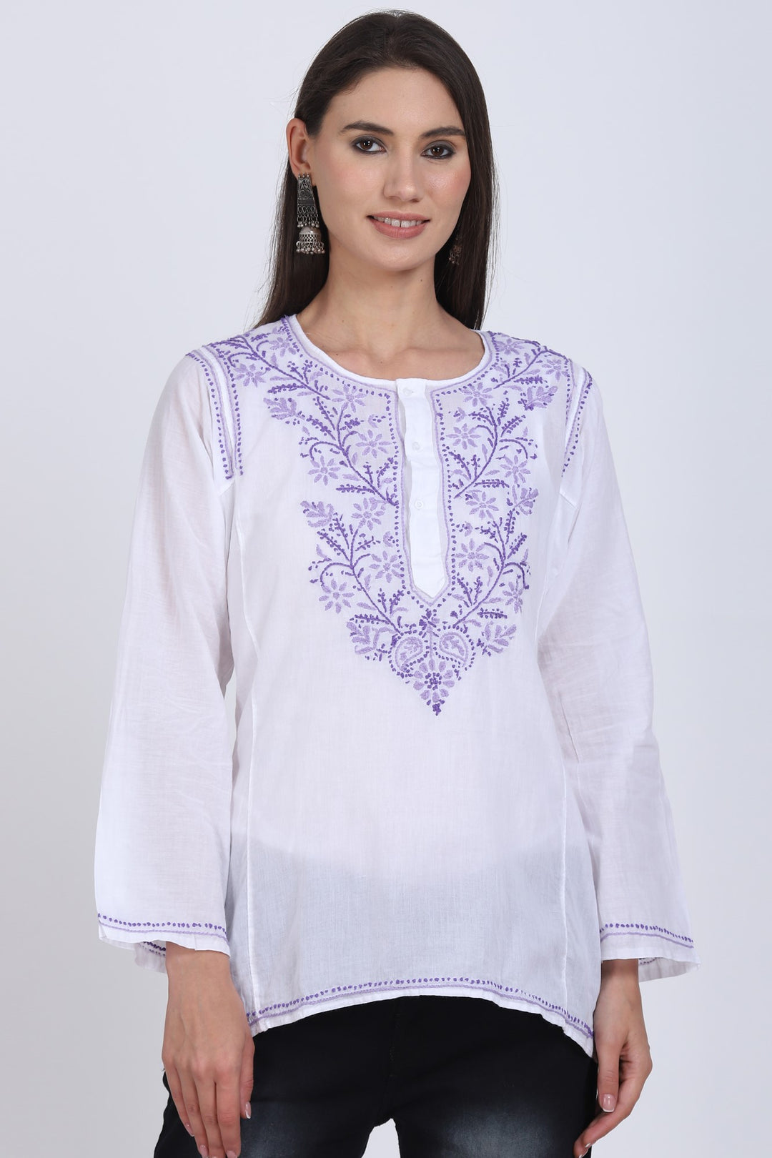 Women Hand Embroidered Chikankari Cotton Kurti SM125