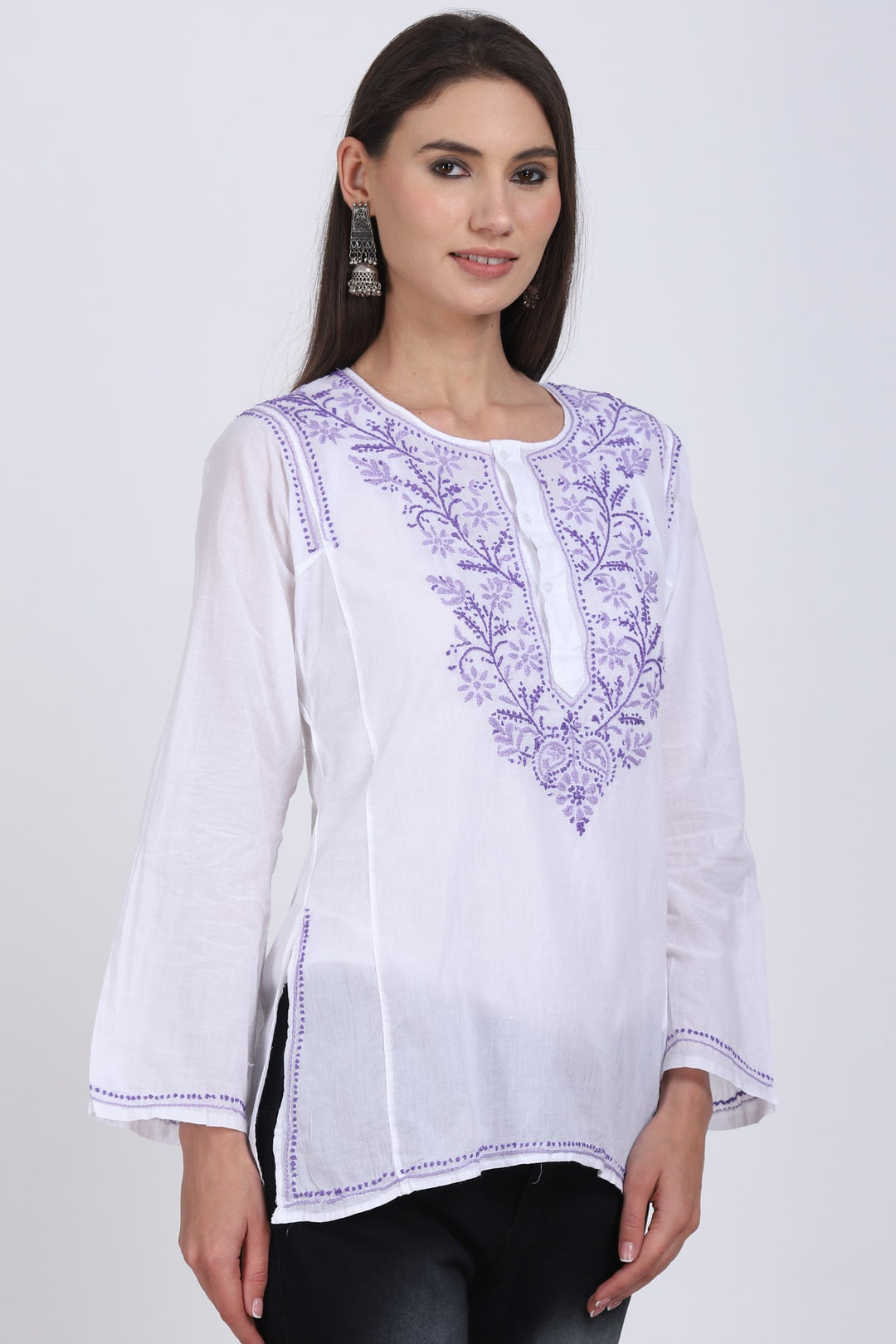 Women Hand Embroidered Chikankari Cotton Kurti SM125