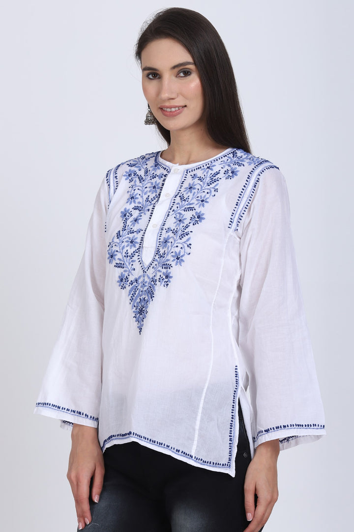 Women Hand Embroidered Chikankari Cotton Kurti SM125