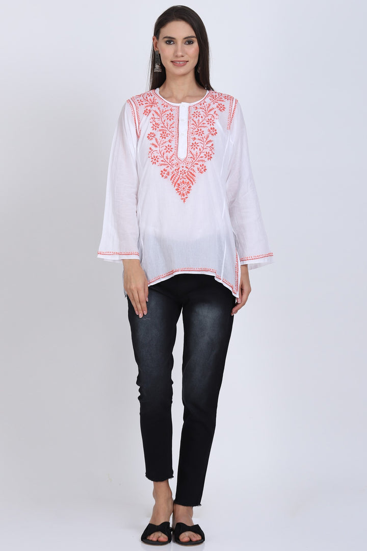 Women Hand Embroidered Chikankari Cotton Kurti SM125