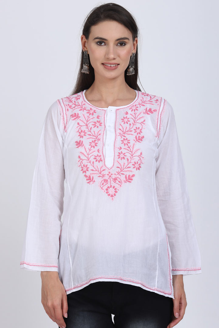 Women Hand Embroidered Chikankari Cotton Kurti SM125