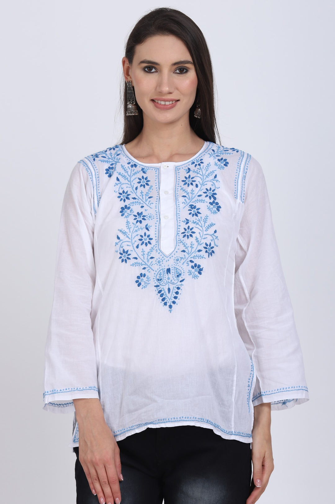 Women Hand Embroidered Chikankari Cotton Kurti SM125