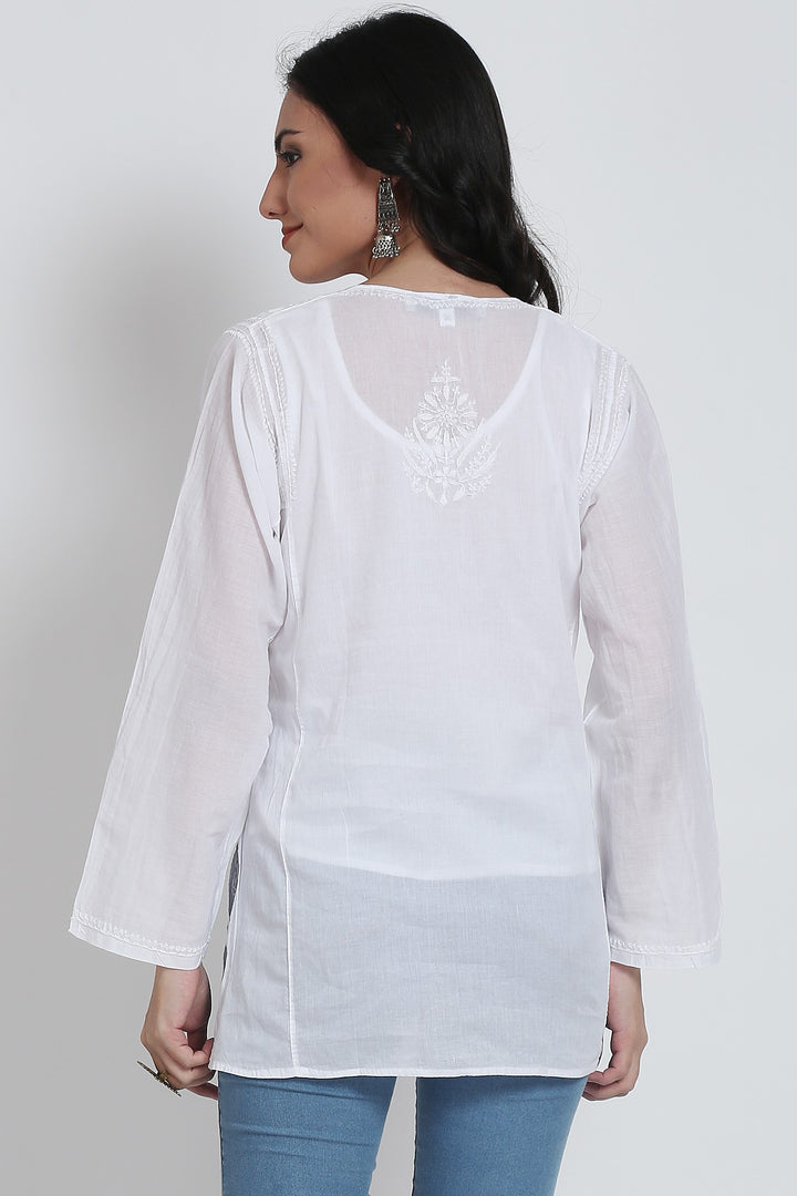 Women Hand Embroidered Chikankari Cotton Kurti SM125