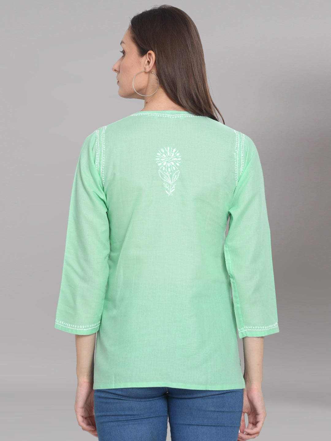 Women Hand Embroidered Chikankari Cotton Kurti-STV115