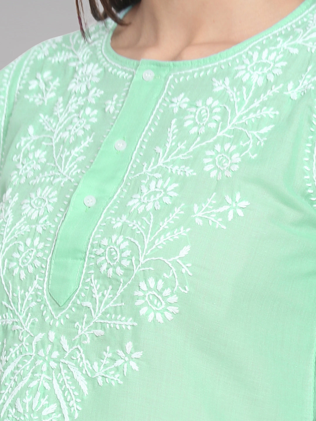 Women Hand Embroidered Chikankari Cotton Kurti-STV115