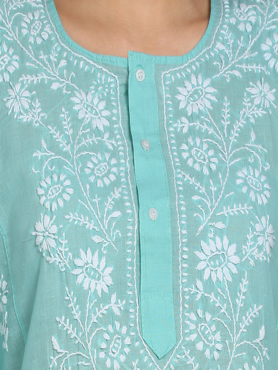 Women Hand Embroidered Chikankari Cotton Kurti-STV115