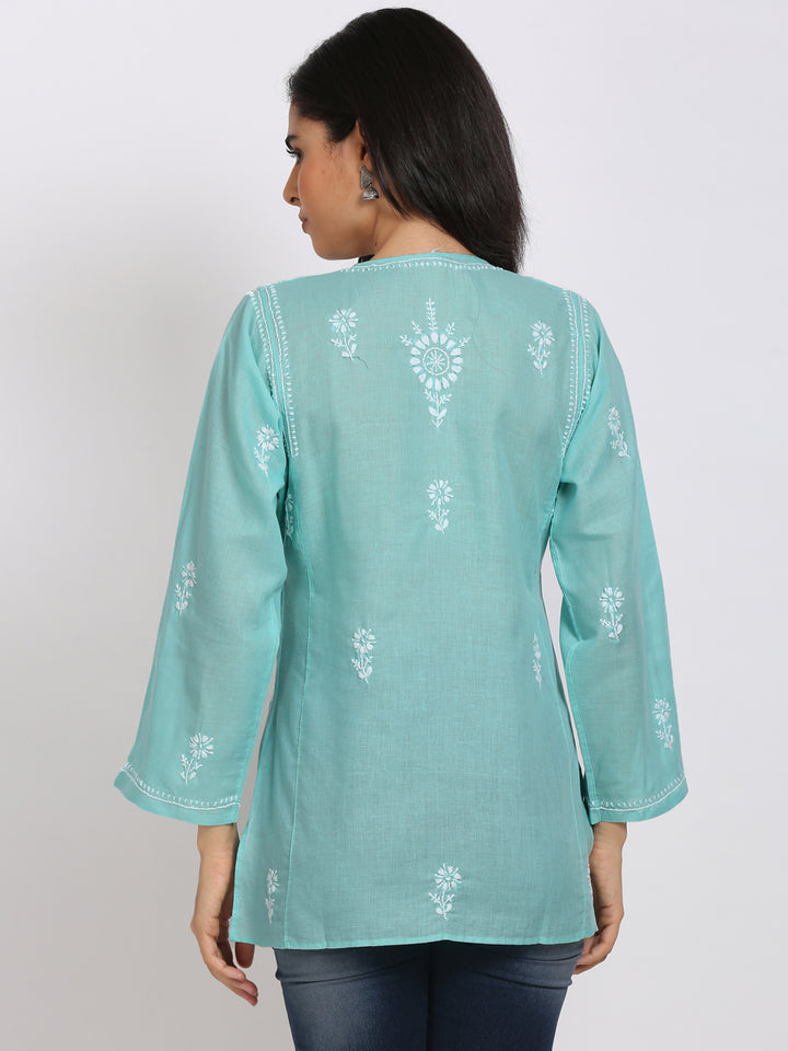 Women Hand Embroidered Chikankari Cotton Kurti-STV115