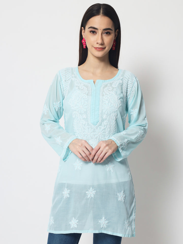 Women Hand Embroidered Chikankari Cotton Kurti PC3595