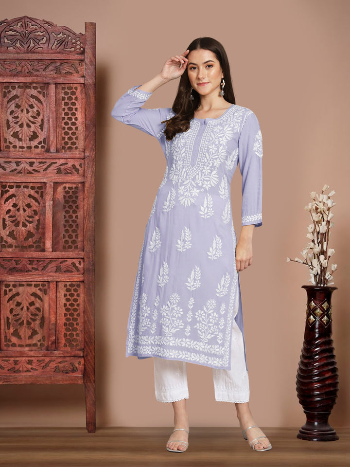 Women Hand Embroidered Chikankari Modal Straight Kurta- PC3659 Mauve