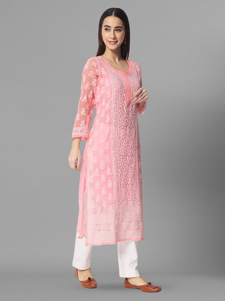 Hand Embroidered Chikankari Georgette Straight Kurta With Matching Slip- PC3594