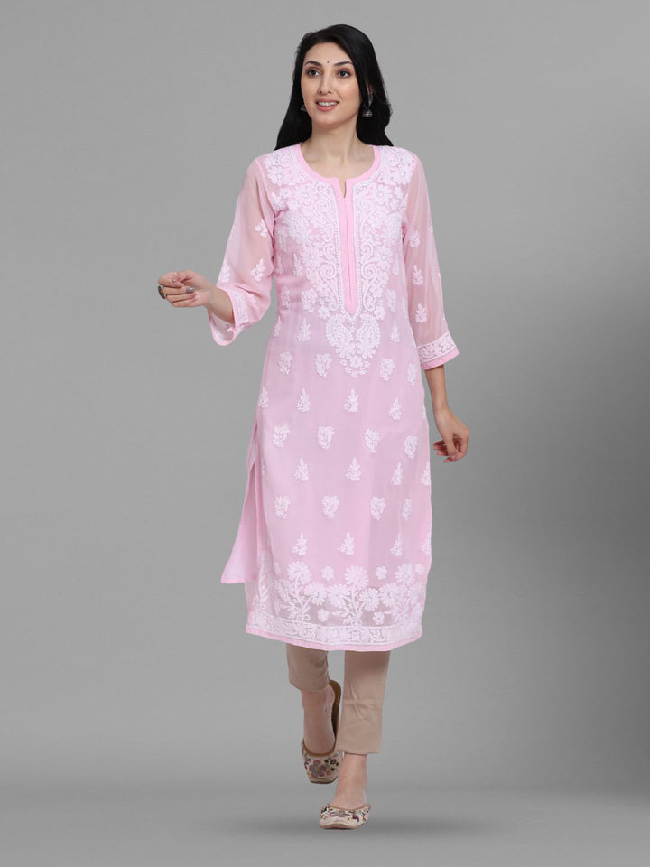 Women Hand Embroidered Chikankari Georgette Straight Kurta with Matching Slip PC3511