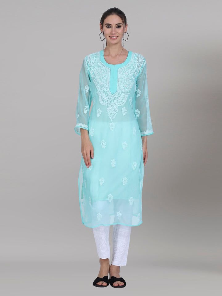 Hand Embroidered Chikankari Georgette straight Kurta with Matching Slip- PC3487