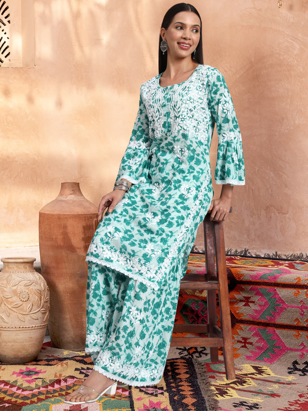 Women Hand Embroidered Chikankari Cotton kurta Shara set PC4099KS