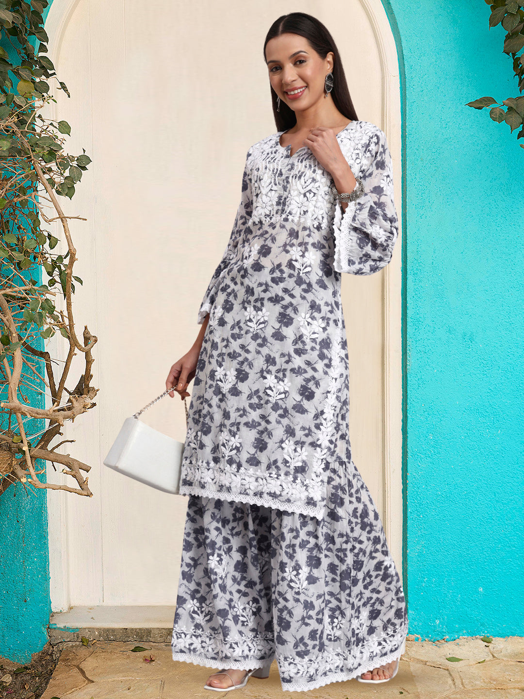 Women Hand Embroidered Chikankari Cotton kurta Shara set PC4099KS