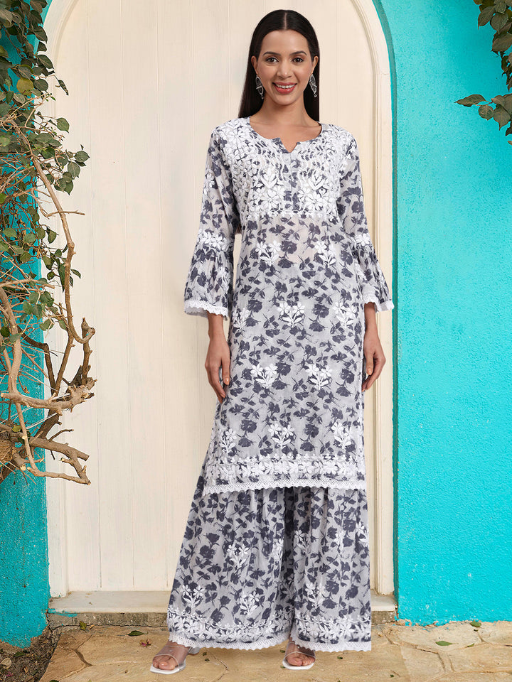 Women Hand Embroidered Chikankari Cotton kurta Shara set PC4099KS
