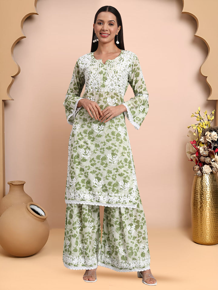 Women Hand Embroidered Chikankari Cotton kurta Shara set PC4099KS