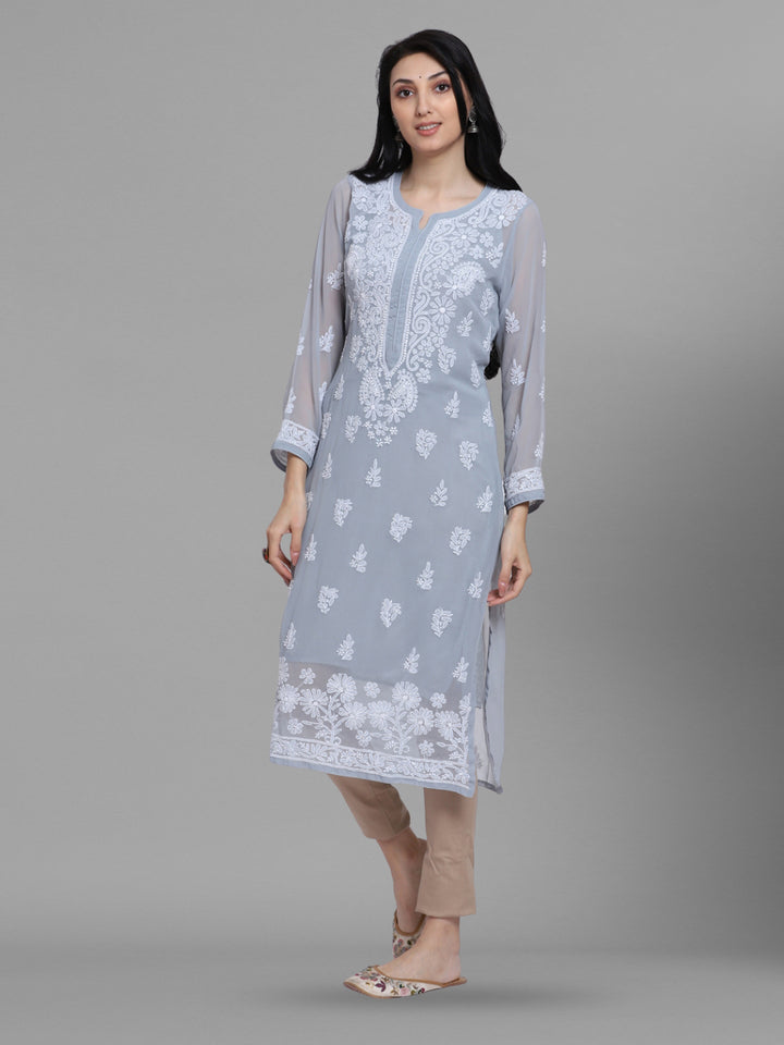 Women Hand Embroidered Chikankari Georgette Straight Kurta with Matching Slip PC3511