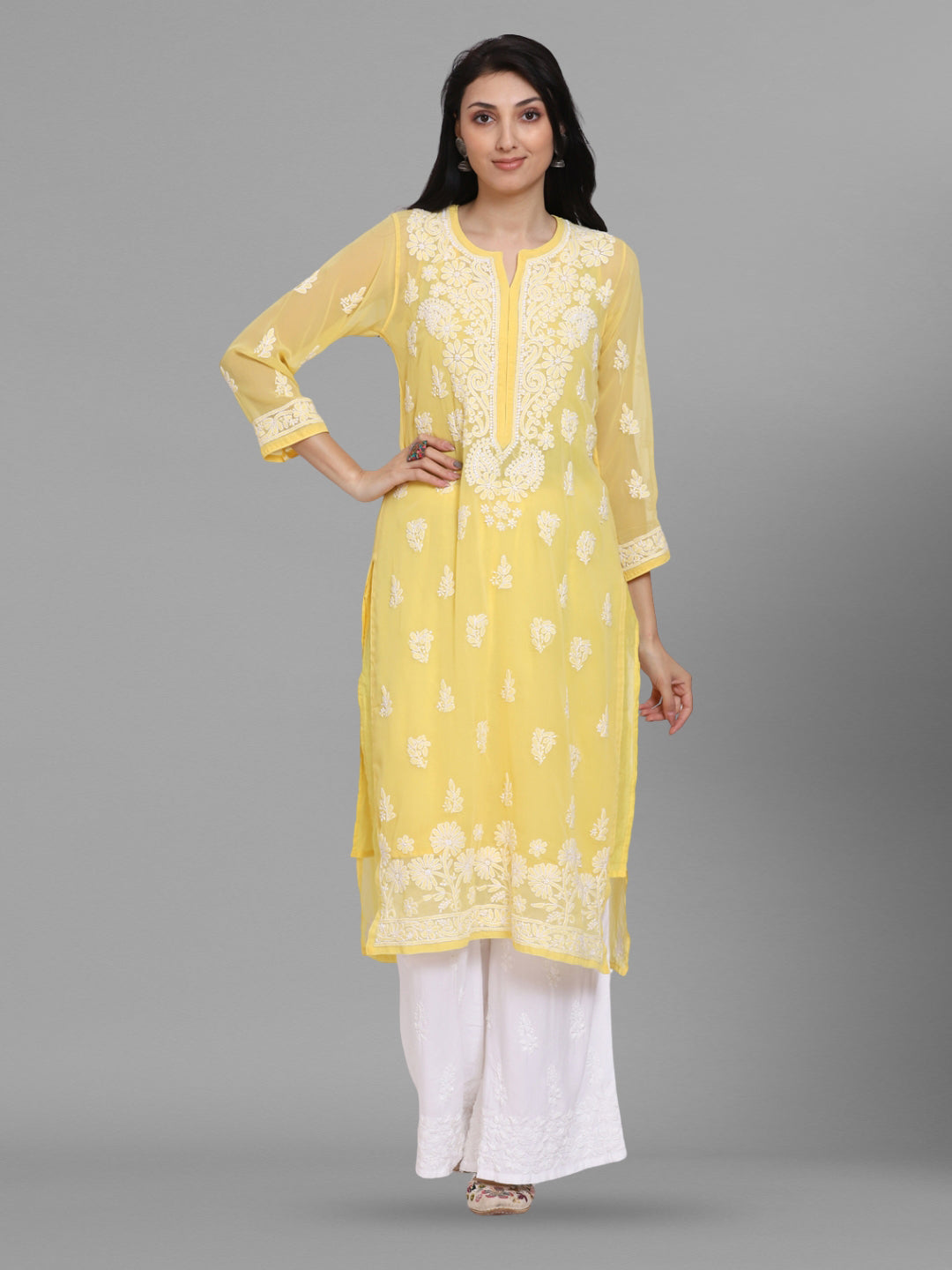 Women Hand Embroidered Chikankari Georgette Straight Kurta with Matching Slip PC3511