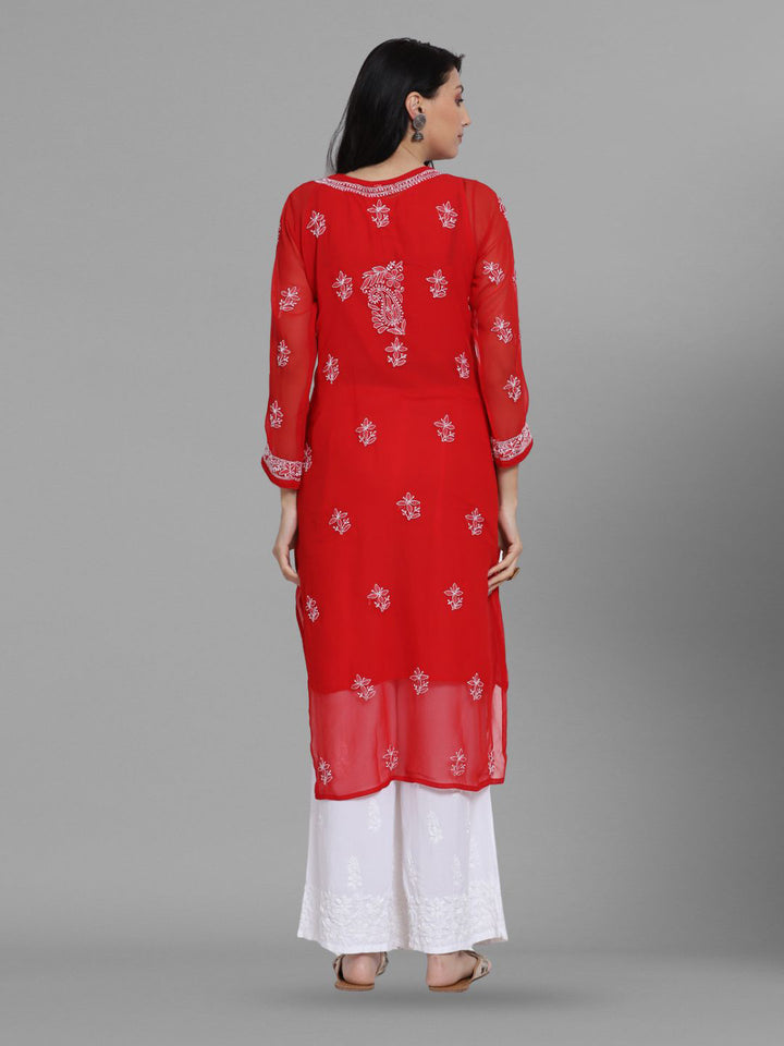 Women Hand Embroidered Chikankari Georgette Straight Kurta with Matching Slip PC3511