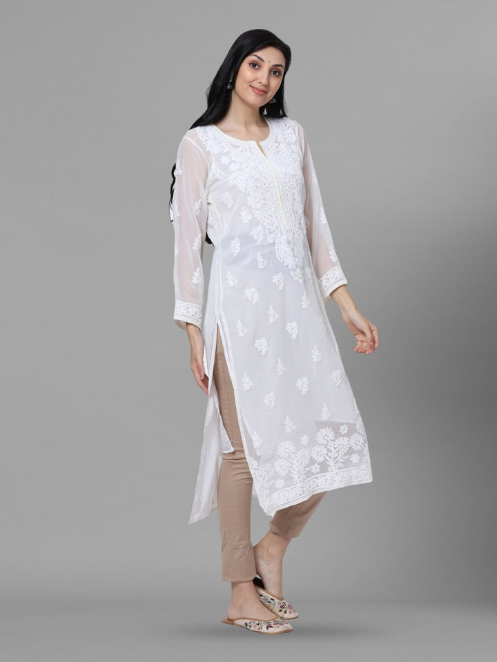 Women Hand Embroidered Chikankari Georgette Straight Kurta with Matching Slip PC3511