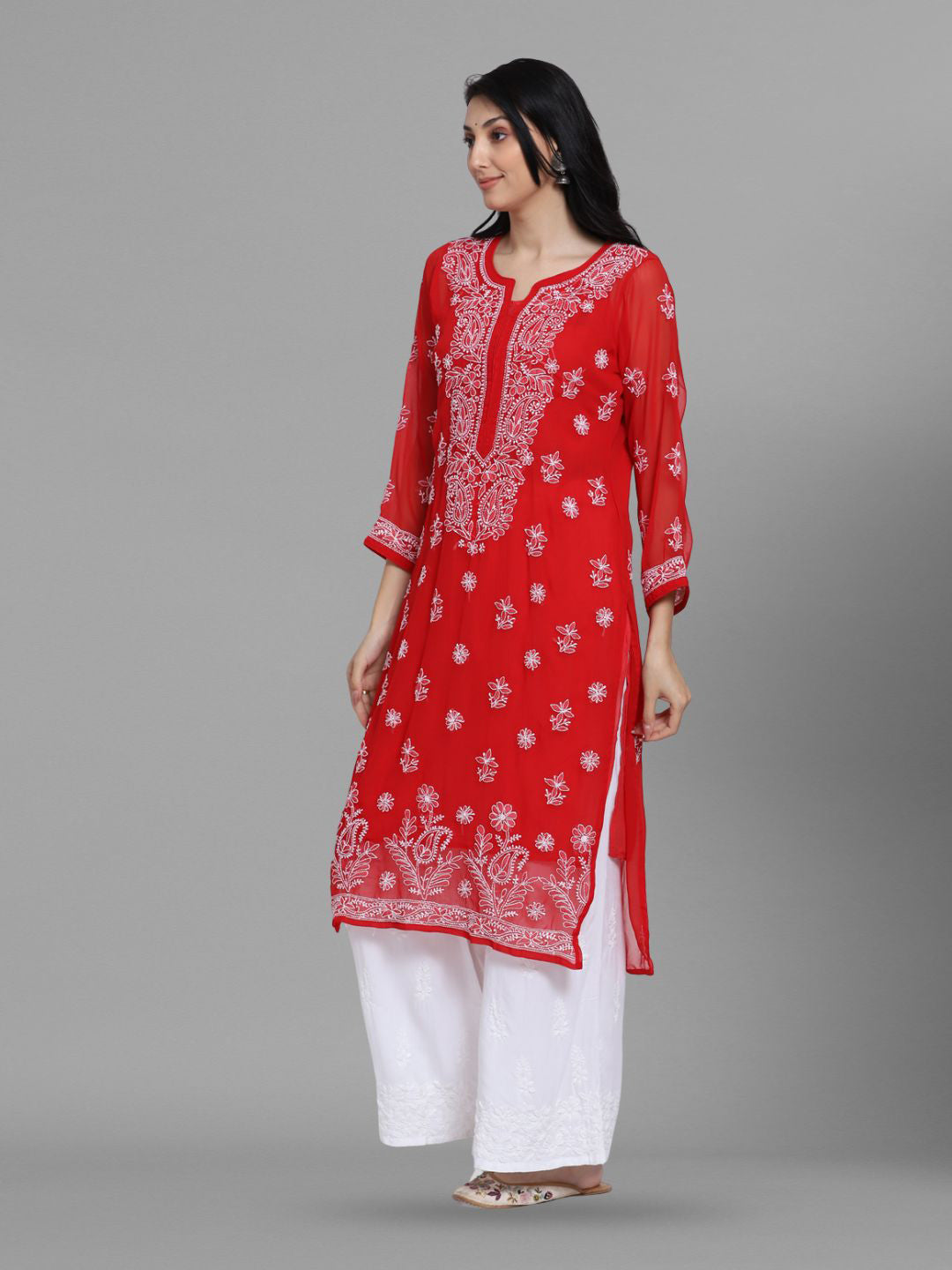 Women Hand Embroidered Chikankari Georgette Straight Kurta with Matching Slip PC3511