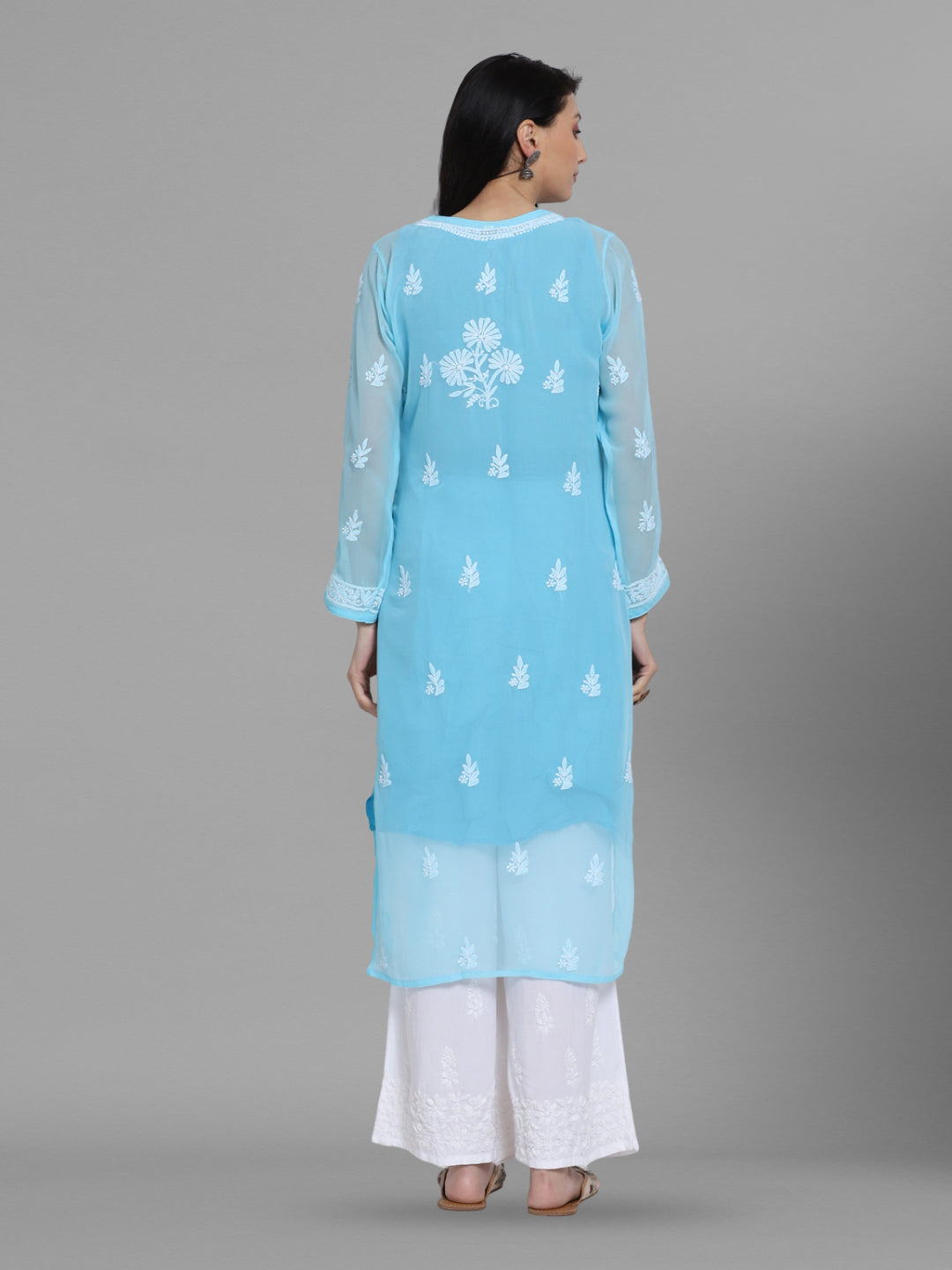 Women Hand Embroidered Chikankari Georgette Straight Kurta with Matching Slip PC3511