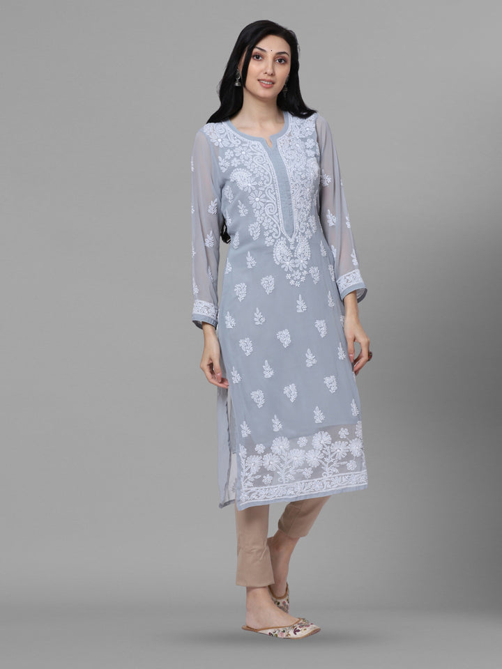 Women Hand Embroidered Chikankari Georgette Straight Kurta with Matching Slip PC3511