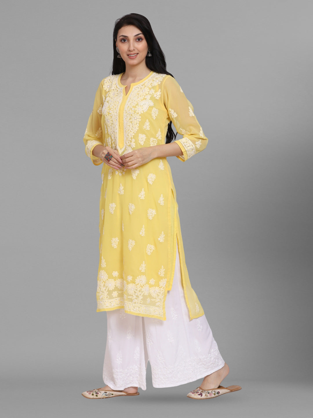 Women Hand Embroidered Chikankari Georgette Straight Kurta with Matching Slip PC3511