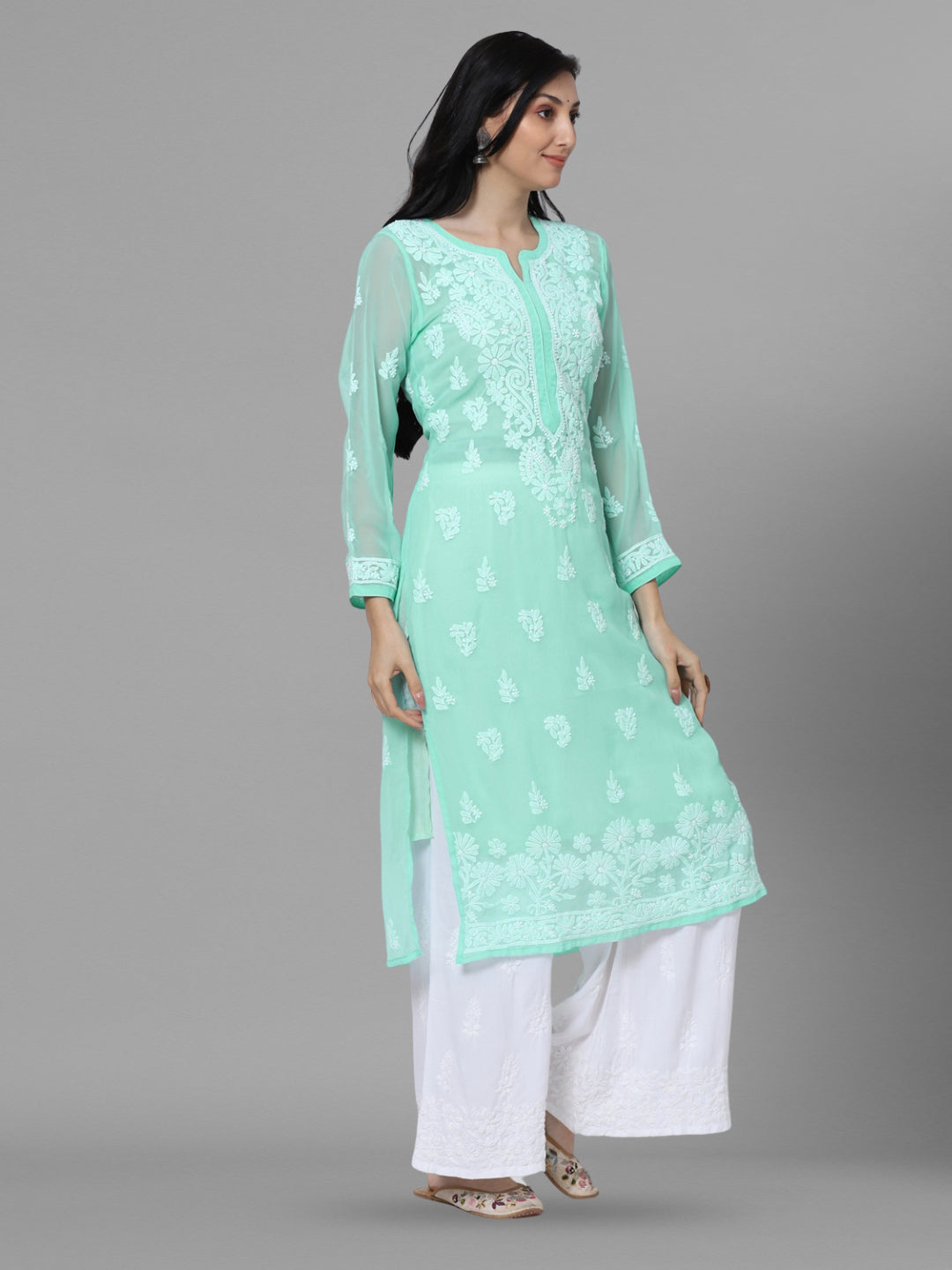 Women Hand Embroidered Chikankari Georgette Straight Kurta with Matching Slip PC3511