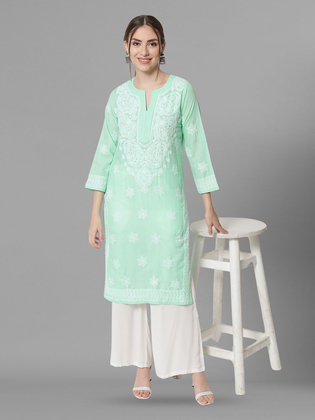 Hand Embroidered Cotton Straight Kurta-PC3435