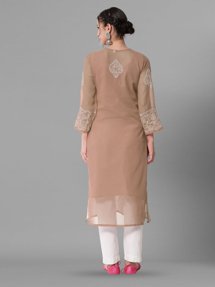 Hand Embroidered Chikankari Georgette straight Kurta With Matching Slip- PC3485