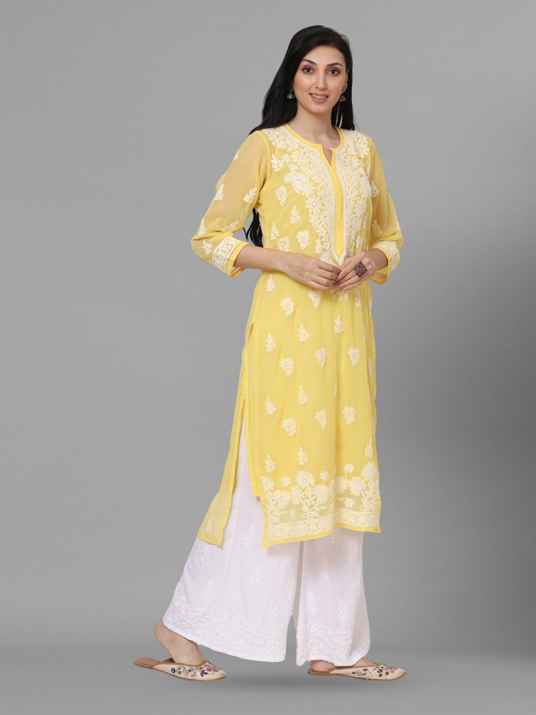 Women Hand Embroidered Chikankari Georgette Straight Kurta with Matching Slip PC3511