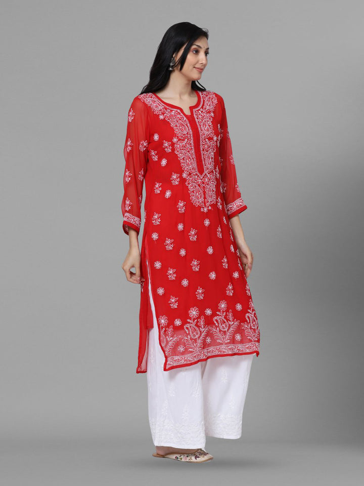 Women Hand Embroidered Chikankari Georgette Straight Kurta with Matching Slip PC3511