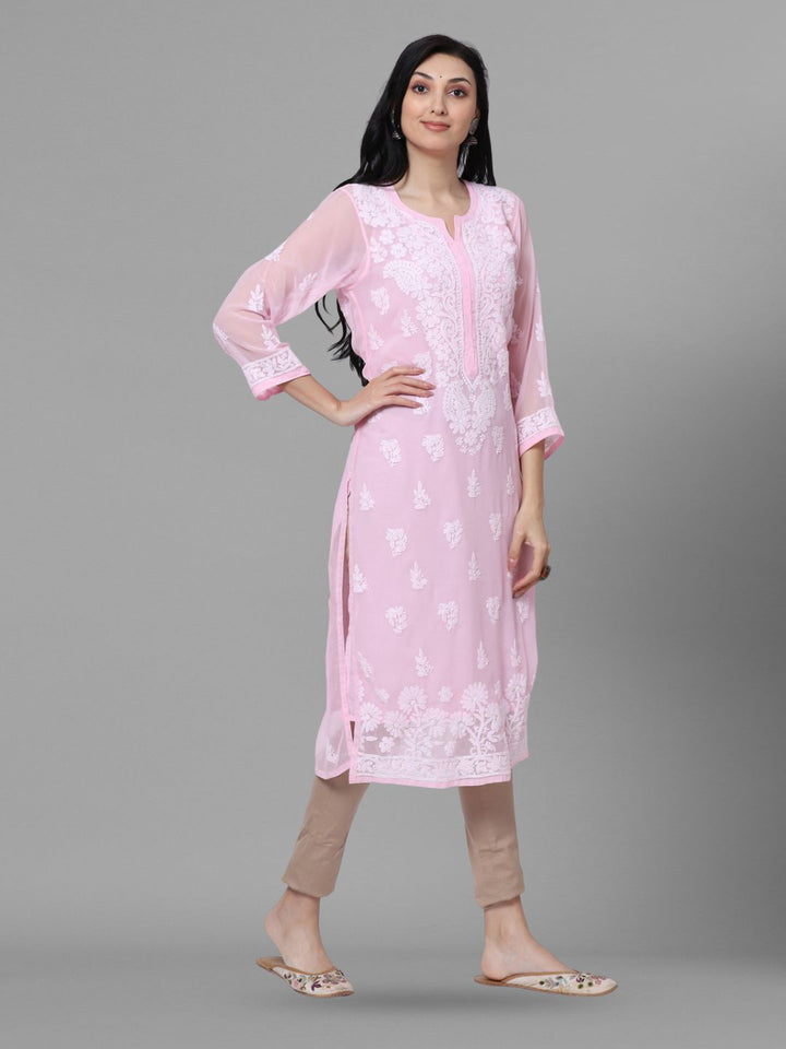 Women Hand Embroidered Chikankari Georgette Straight Kurta with Matching Slip PC3511