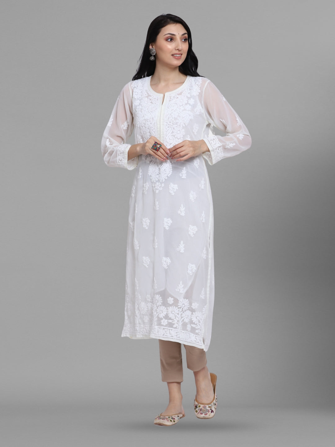 Women Hand Embroidered Chikankari Georgette Straight Kurta with Matching Slip PC3511