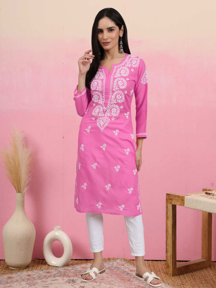 Women Hand Embroidered Lucknowi Chikankari Cotton Ethnic Motifs Kurta PC3997