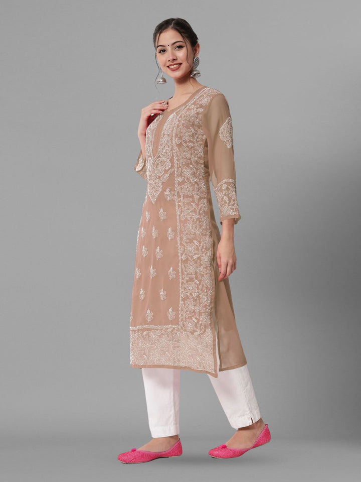 Hand Embroidered Chikankari Georgette straight Kurta With Matching Slip- PC3485