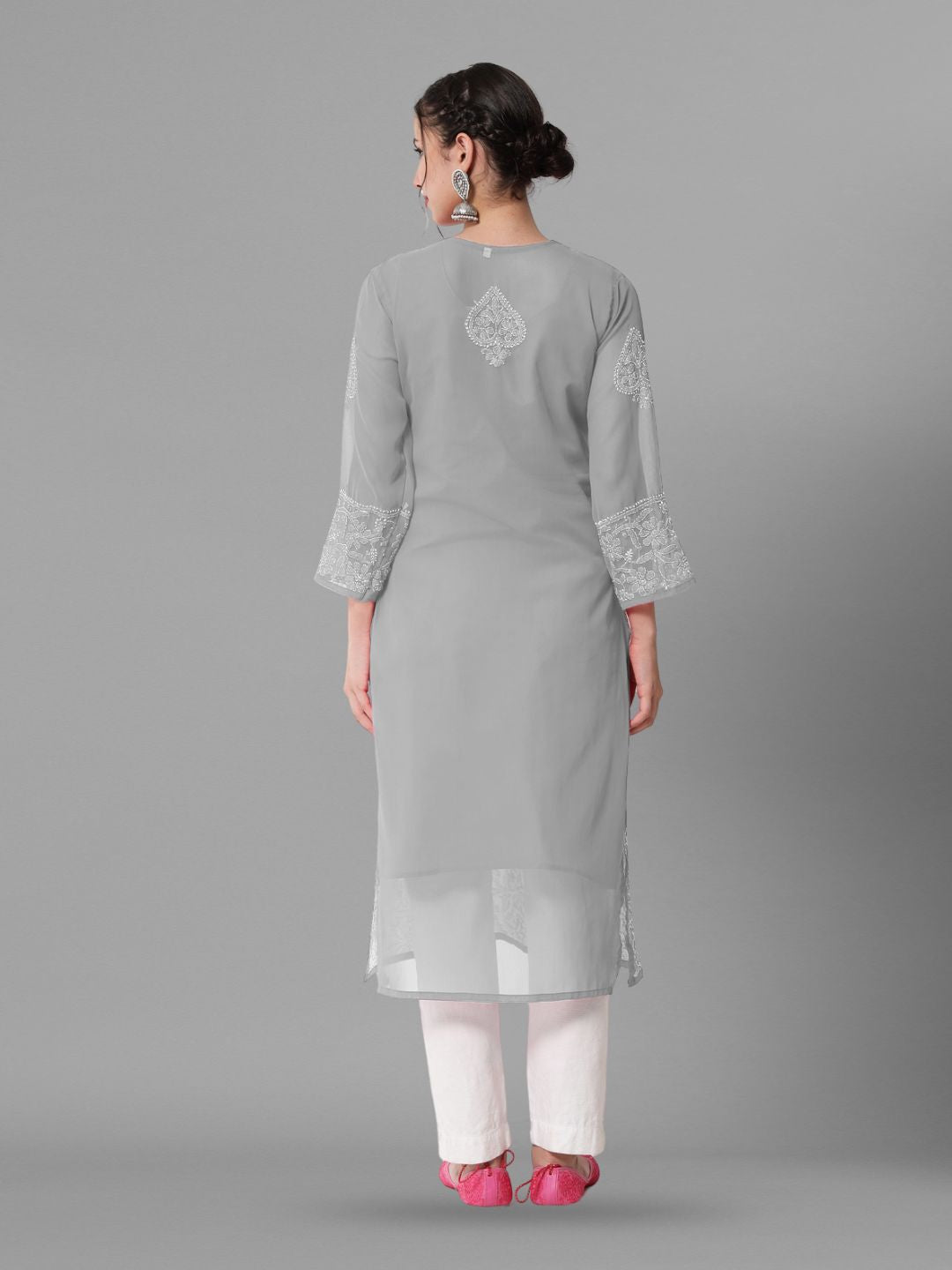 Hand Embroidered Chikankari Georgette straight Kurta With Matching Slip- PC3485