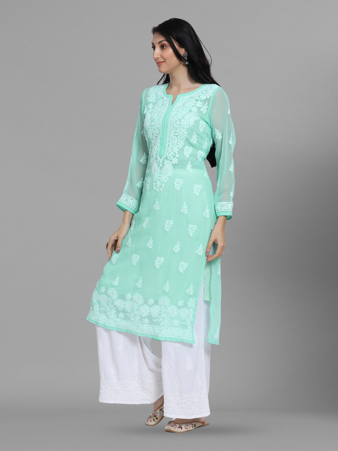 Women Hand Embroidered Chikankari Georgette Straight Kurta with Matching Slip PC3511