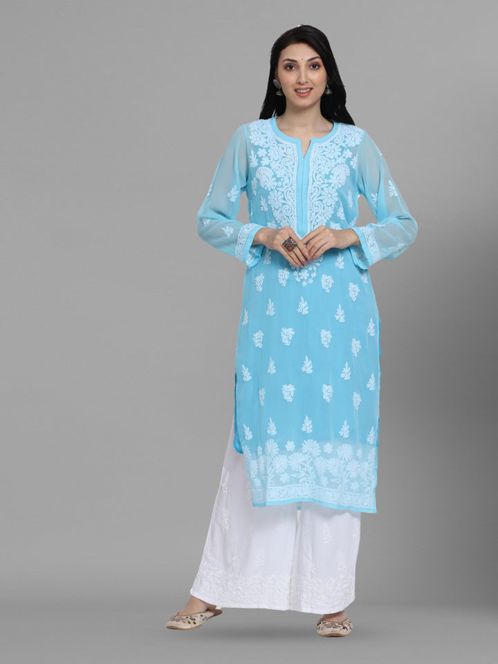 Women Hand Embroidered Chikankari Georgette Straight Kurta with Matching Slip PC3511